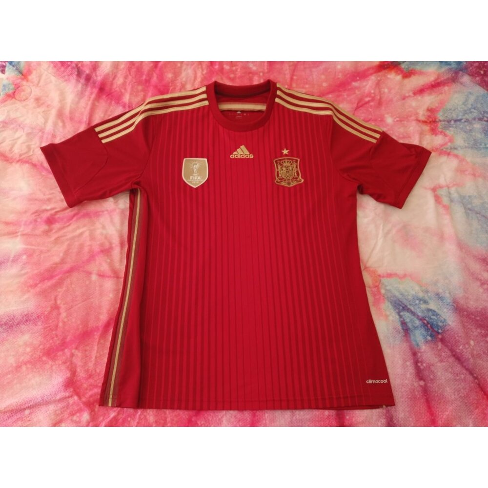 Spain 2010 FIFA World Cup Champions Jersey Men's Large Adidas Red Gold España